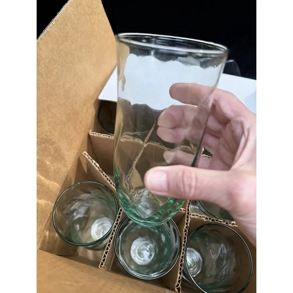 Vintage Indiana Glass 16 Oz Tumblers Spanish Green Swirl Case Of 11 New!